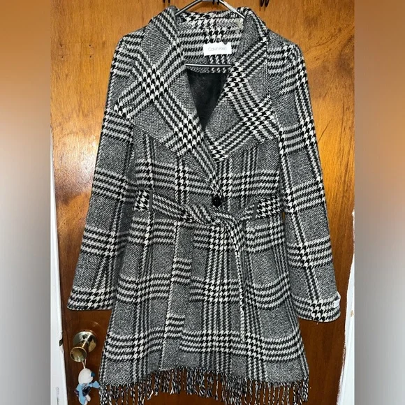 Calvin Klein Black and White Plaid Coat - Picture 2 of 4